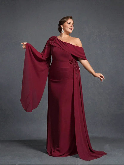 Dress Plus Size Strapless Apricot Chiffon Floor-Length Evening Dress Luxury Chiffon Mom Dress Floor-Length Prom Gown Women