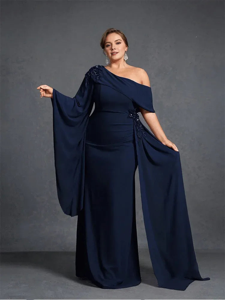 Dress Plus Size Strapless Apricot Chiffon Floor-Length Evening Dress Luxury Chiffon Mom Dress Floor-Length Prom Gown Women