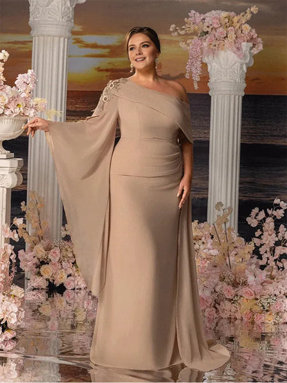 Dress Plus Size Strapless Apricot Chiffon Floor-Length Evening Dress Luxury Chiffon Mom Dress Floor-Length Prom Gown Women
