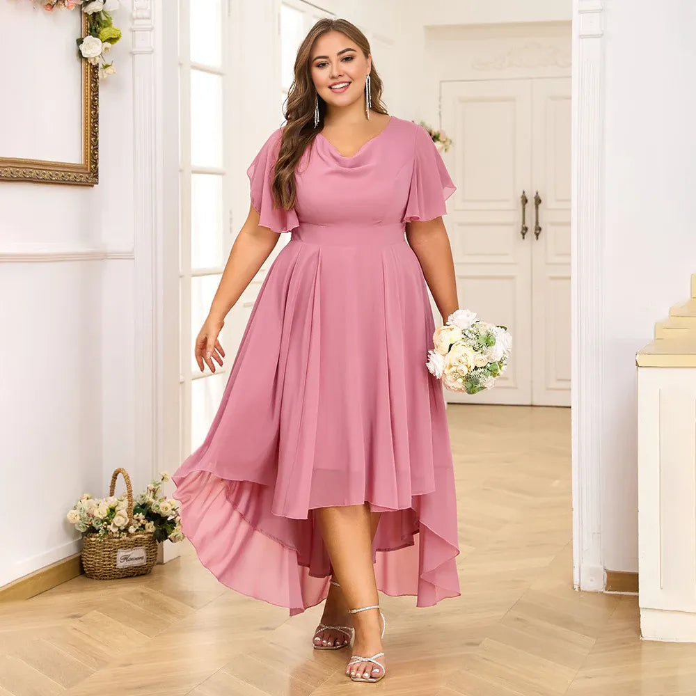 Dress Plus Size Women's Chiffon V-Neck Swing A-Line Midi Dress Ladie Butterfly Sleeve Party Cocktail Evening Ball Gown Mom Dress