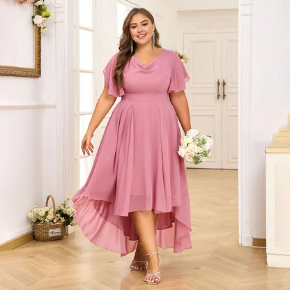 Dress Plus Size Women's Chiffon V-Neck Swing A-Line Midi Dress Ladie Butterfly Sleeve Party Cocktail Evening Ball Gown Mom Dress