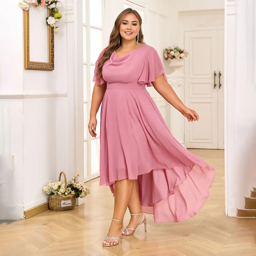 Dress Plus Size Women's Chiffon V-Neck Swing A-Line Midi Dress Ladie Butterfly Sleeve Party Cocktail Evening Ball Gown Mom Dress