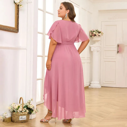 Dress Plus Size Women's Chiffon V-Neck Swing A-Line Midi Dress Ladie Butterfly Sleeve Party Cocktail Evening Ball Gown Mom Dress