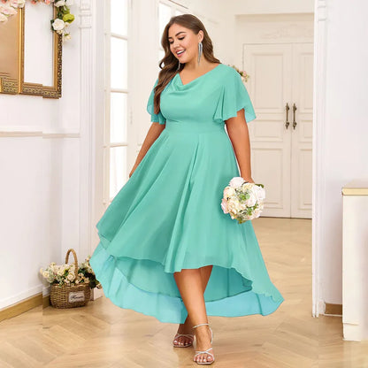 Dress Plus Size Women's Chiffon V-Neck Swing A-Line Midi Dress Ladie Butterfly Sleeve Party Cocktail Evening Ball Gown Mom Dress