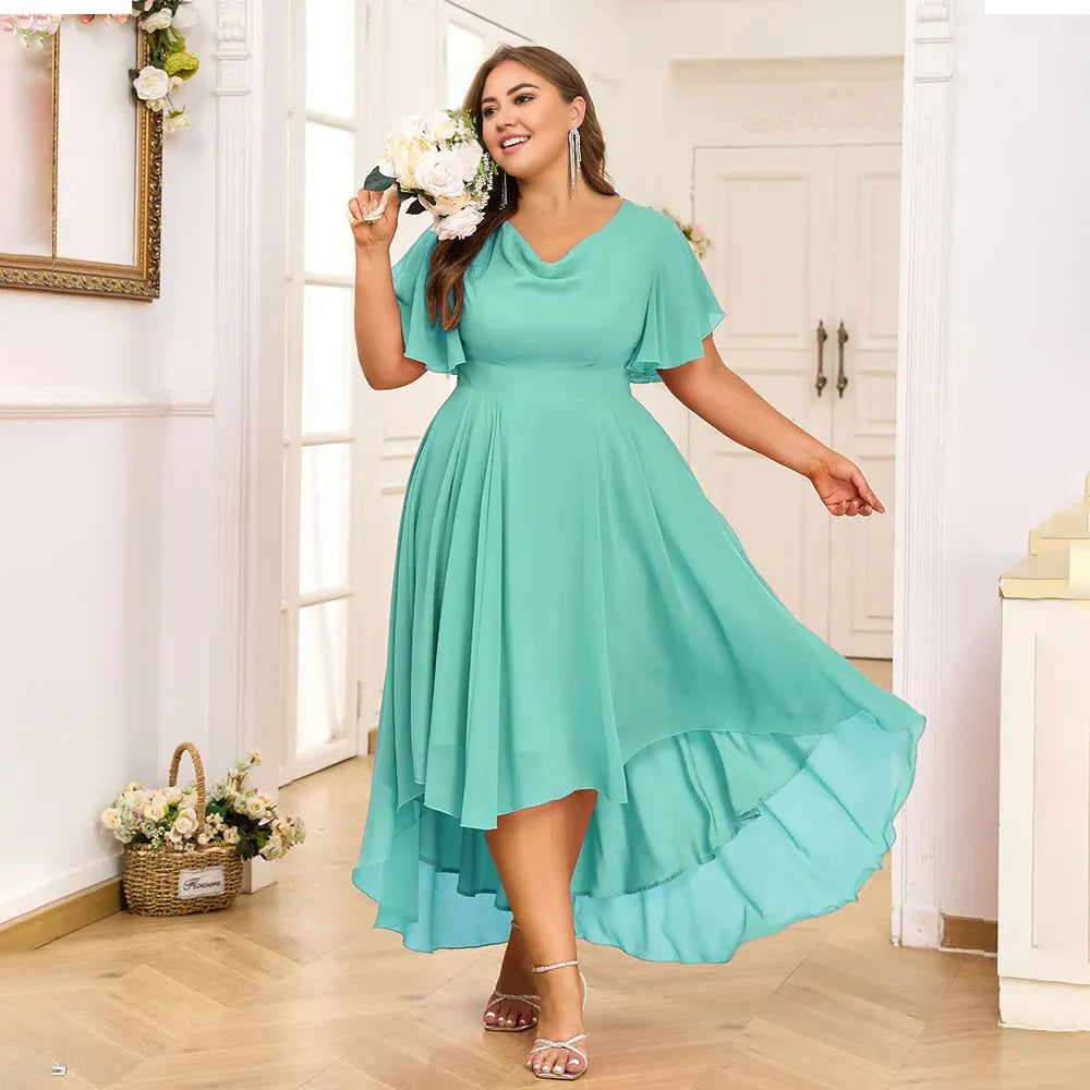Dress Plus Size Women's Chiffon V-Neck Swing A-Line Midi Dress Ladie Butterfly Sleeve Party Cocktail Evening Ball Gown Mom Dress