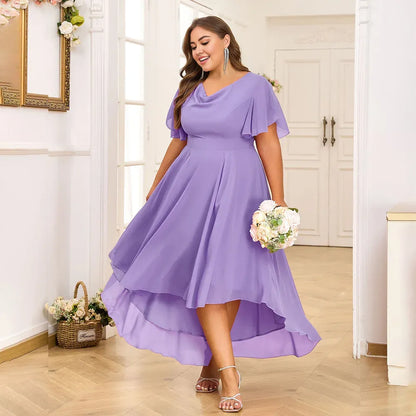 Dress Plus Size Women's Chiffon V-Neck Swing A-Line Midi Dress Ladie Butterfly Sleeve Party Cocktail Evening Ball Gown Mom Dress
