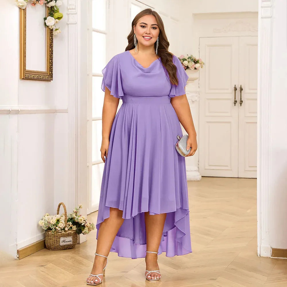 Dress Plus Size Women's Chiffon V-Neck Swing A-Line Midi Dress Ladie Butterfly Sleeve Party Cocktail Evening Ball Gown Mom Dress