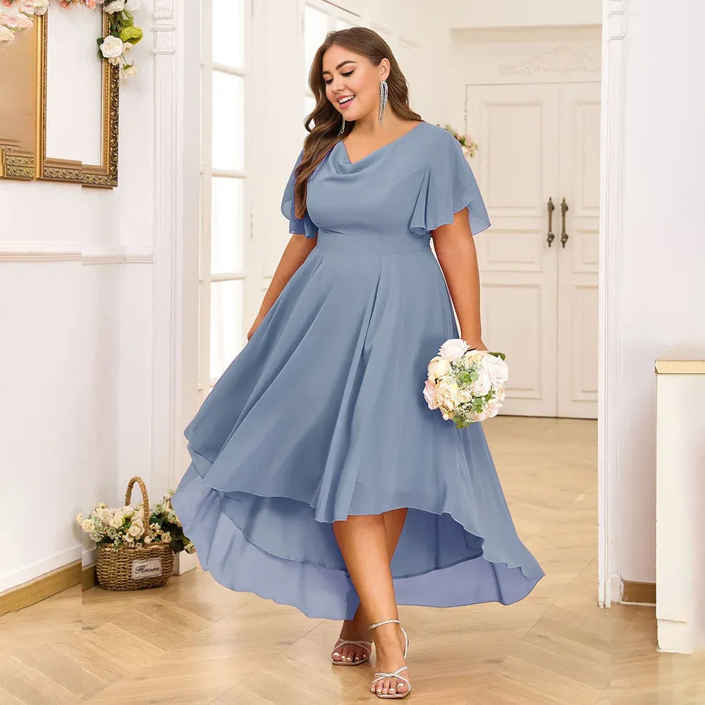 Dress Plus Size Women's Chiffon V-Neck Swing A-Line Midi Dress Ladie Butterfly Sleeve Party Cocktail Evening Ball Gown Mom Dress