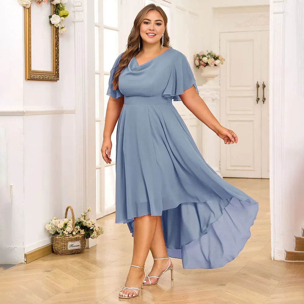 Dress Plus Size Women's Chiffon V-Neck Swing A-Line Midi Dress Ladie Butterfly Sleeve Party Cocktail Evening Ball Gown Mom Dress