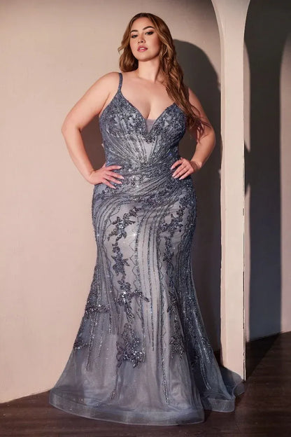 Dress Plus Size Black Mesh Gown Spaghetti Straps Plunging V Neck Sequin Embroidered Lace And A Mermaid Silhouette Prom Dress