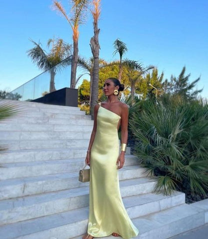 Dress Pretty Sheath One Shoulder Long Yellow Prom Dress Evening Dress Formal Dress