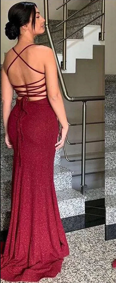 Dress Pretty Sheath Spaghetti Straps Burgundy Slit Long Evening Dress Prom Dresses
