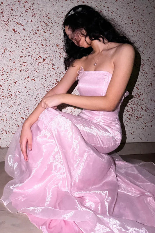 Dress Princess Mermaid Strapless Pink Maxi Dress Prom Dress Formal Dress With Ruffles Evening Dress