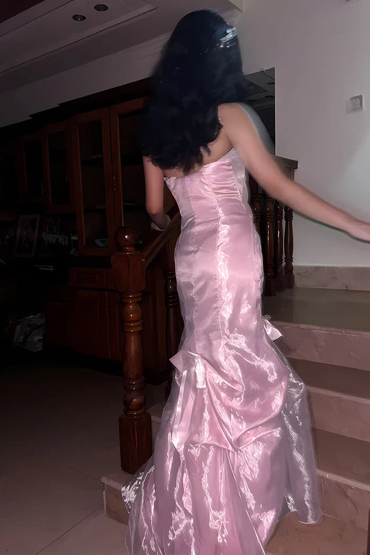 Dress Princess Mermaid Strapless Pink Maxi Dress Prom Dress Formal Dress With Ruffles Evening Dress