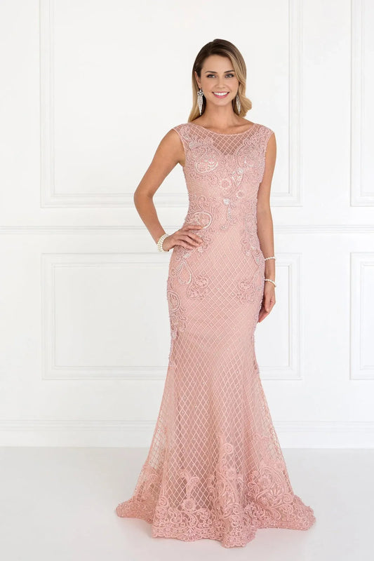 Dress Prom Formal Evening Mermaid Long Lace Applique Dress Dusty Rose Sleeveless Mother of the Bride Dress
