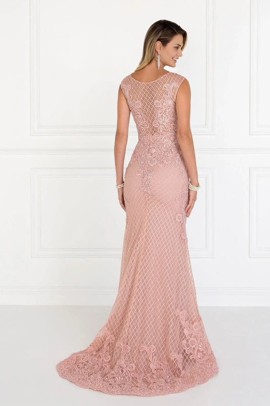 Dress Prom Formal Evening Mermaid Long Lace Applique Dress Dusty Rose Sleeveless Mother of the Bride Dress