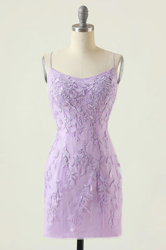 Dress Purple Backless Bodycon Homecoming Dress Pleats Sleeveless Appliques Party Dress