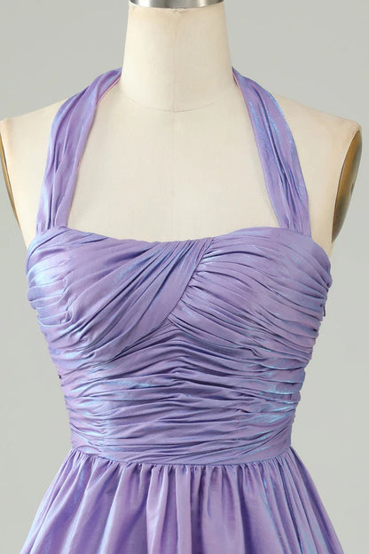 Dress Purple Halter Open Back Sleeveless A Line Short Homecoming Dress Sleeveless Party Dress