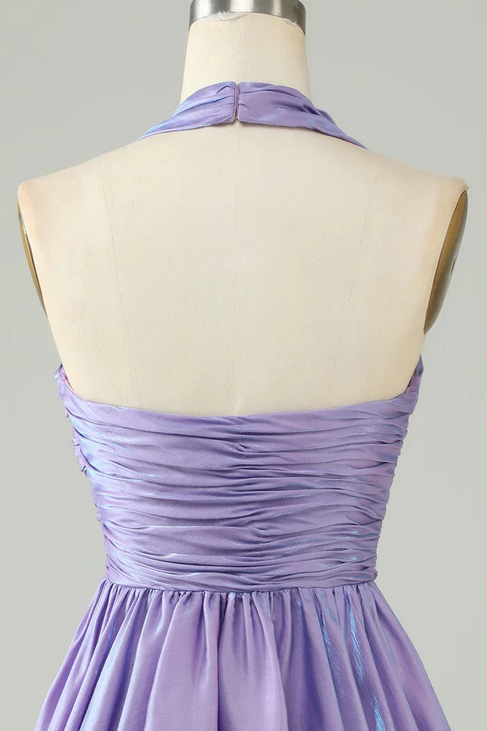 Dress Purple Halter Open Back Sleeveless A Line Short Homecoming Dress Sleeveless Party Dress