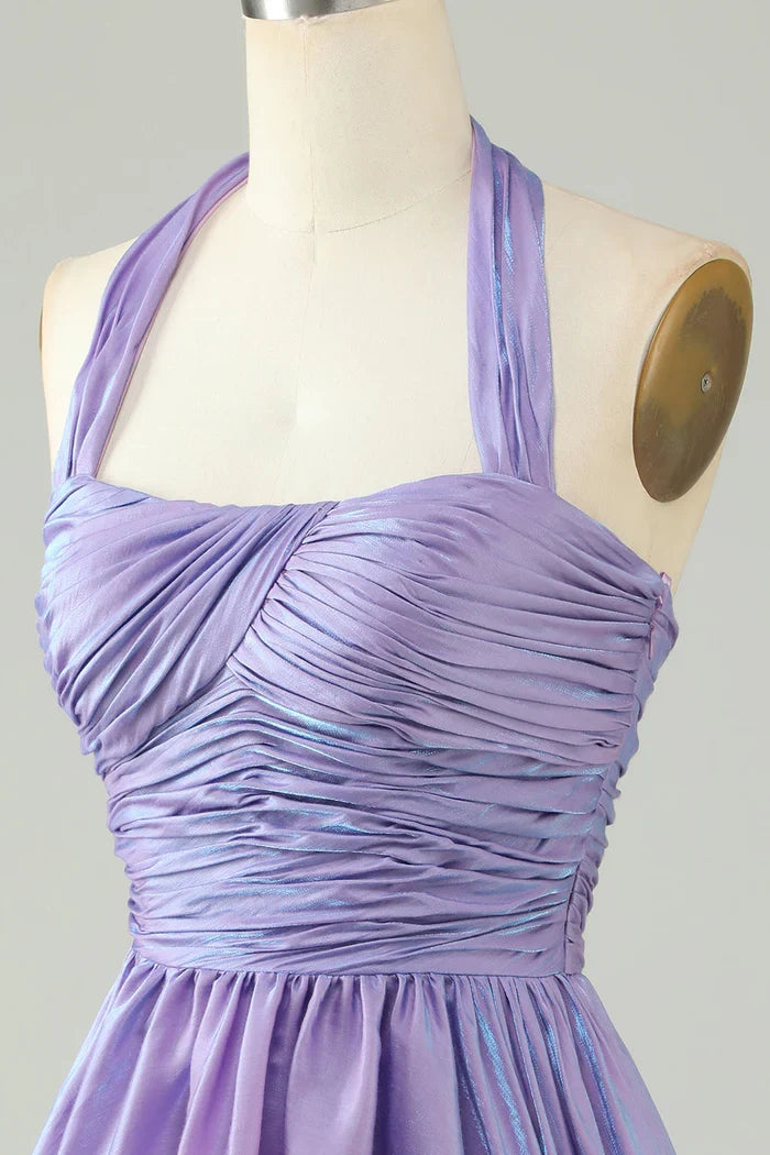 Dress Purple Halter Open Back Sleeveless A Line Short Homecoming Dress Sleeveless Party Dress
