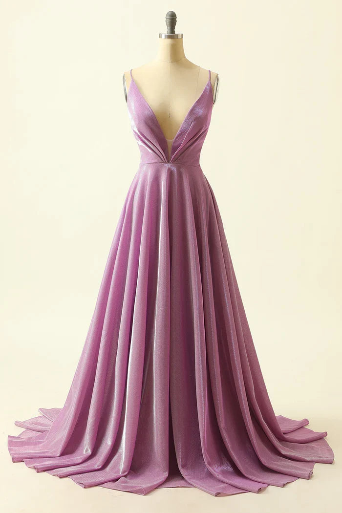 Dress Purple V-neck Spaghetti Straps Maxi Dress Prom Dress Formal Dress With Sparkly Evening Dress