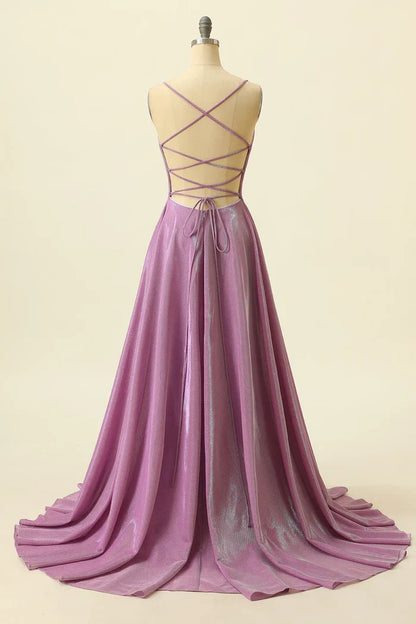 Dress Purple V-neck Spaghetti Straps Maxi Dress Prom Dress Formal Dress With Sparkly Evening Dress