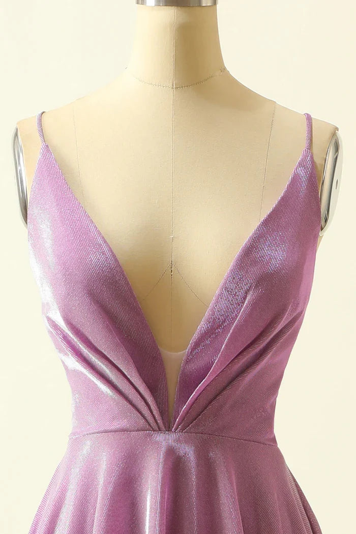 Dress Purple V-neck Spaghetti Straps Maxi Dress Prom Dress Formal Dress With Sparkly Evening Dress
