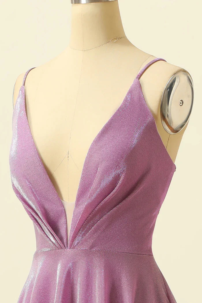 Dress Purple V-neck Spaghetti Straps Maxi Dress Prom Dress Formal Dress With Sparkly Evening Dress