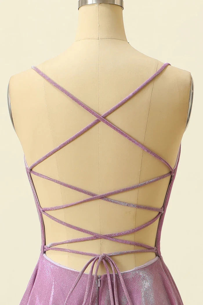 Dress Purple V-neck Spaghetti Straps Maxi Dress Prom Dress Formal Dress With Sparkly Evening Dress