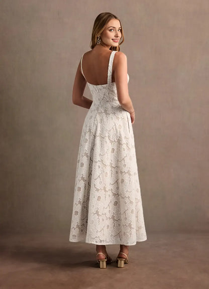 Dress Regular Straps Elegant Sweetheart Maxi Dress Prom Dress Modern Lace A-Line White Evening Dress