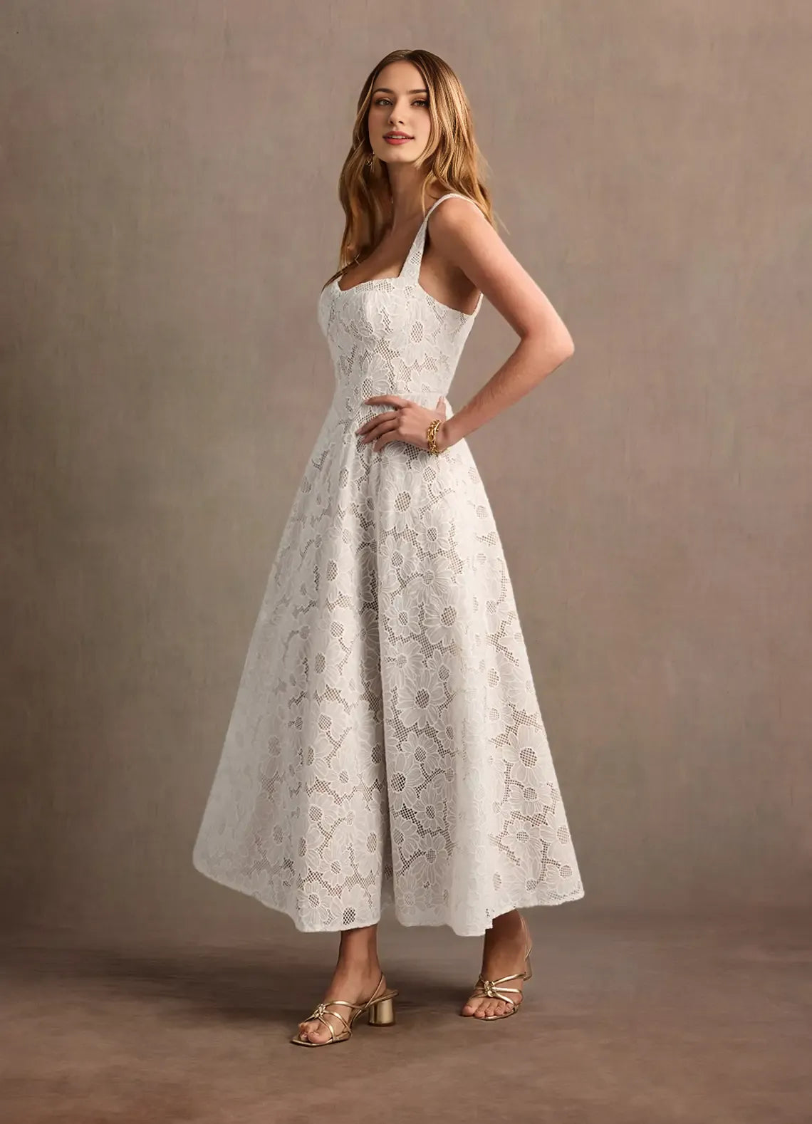 Dress Regular Straps Elegant Sweetheart Maxi Dress Prom Dress Modern Lace A-Line White Evening Dress