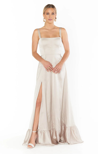Dress Regular Straps Square Neck Sleeveless Maxi Dress Column Simple Crisscross Back Prom Dress With Slit