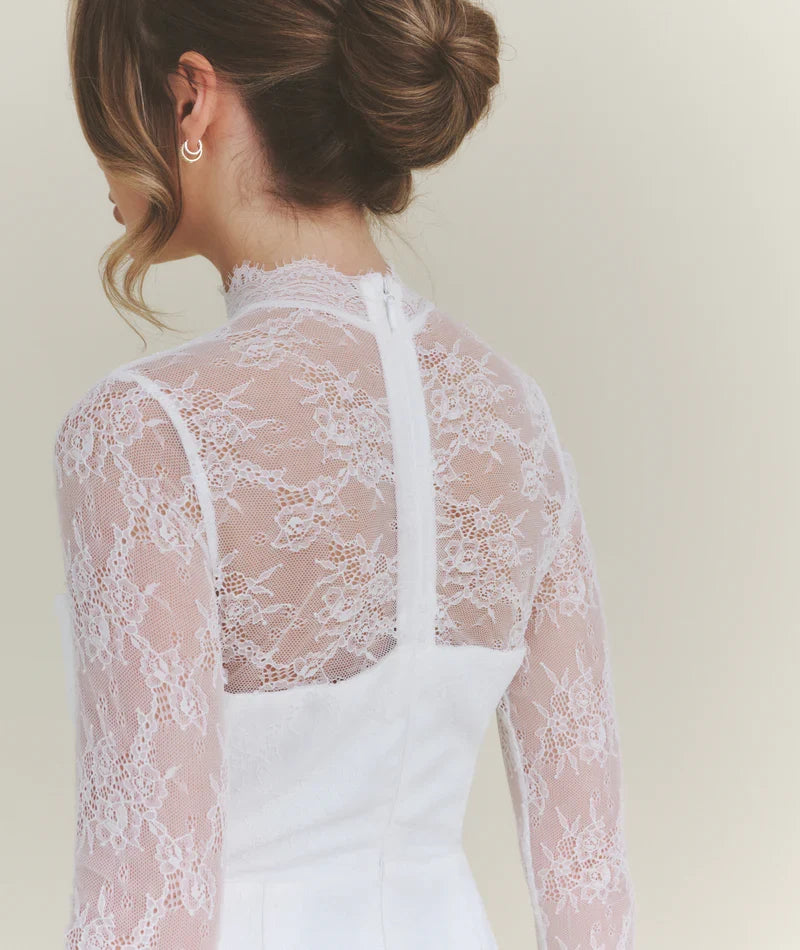 Dress Romantic Lace Long Sleeve Detail Mini Dress White A-Line High Neck Short Homecoming Dress