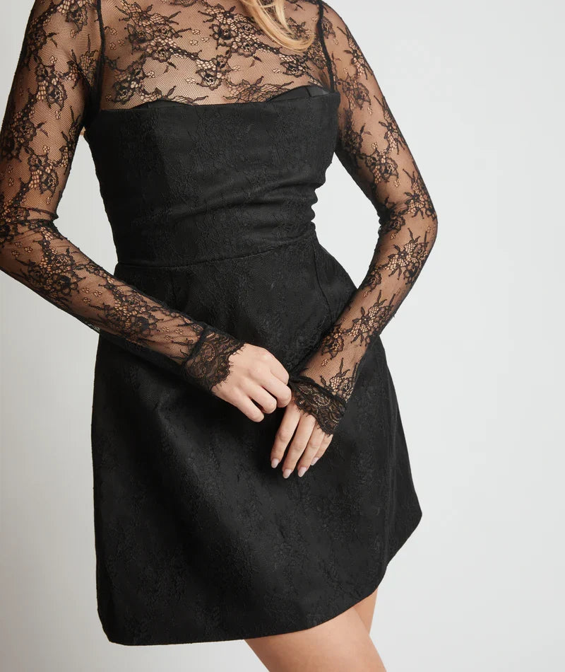Dress Romantic Lace Long Sleeve Detail Mini Dress White A-Line High Neck Short Homecoming Dress