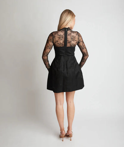 Dress Romantic Lace Long Sleeve Detail Mini Dress White A-Line High Neck Short Homecoming Dress