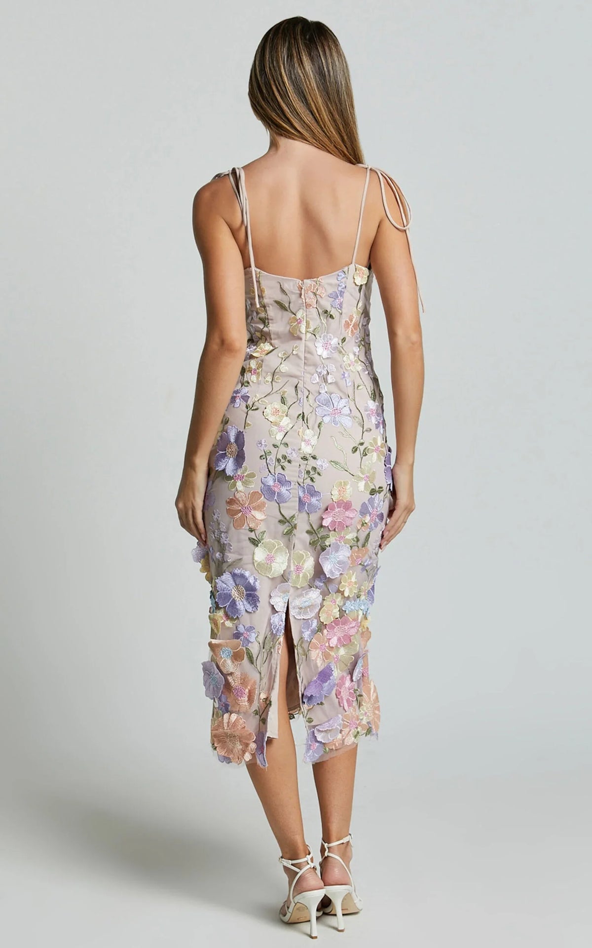 Dress Romantic Straight Neck Tie Strap Midi Dress Pink Column Sleeveless Backless Spaghetti Straps Evening Dress