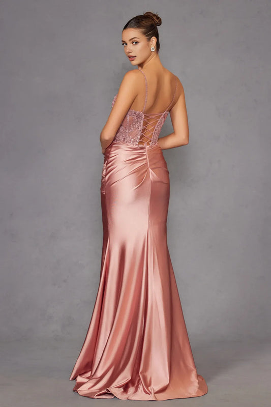 Dress Rose Gold Satin Mermaid Dress With Sheer Beaded Detail And Ruched Dress Capturing Timeless Sophistication Prom Dress
