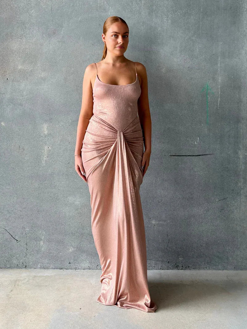Dress Rose Strapless Mermaid Spaghetti Straps Sleeveless Prom Dress Pleated Floor Length Evening Dress