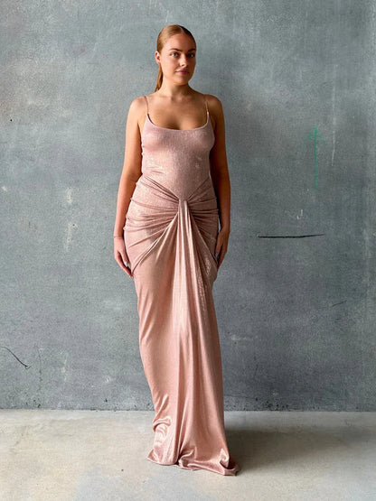 Dress Rose Strapless Mermaid Spaghetti Straps Sleeveless Prom Dress Pleated Floor Length Evening Dress