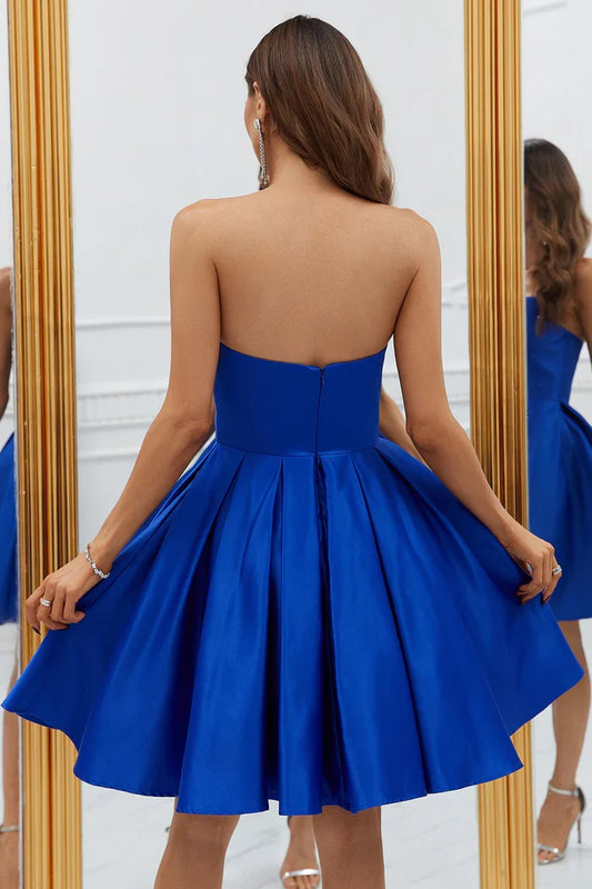 Dress Royal Blue A-Line Pleated Sweetheart Short Homecoming Dress Sleeveless Backless Party Dress
