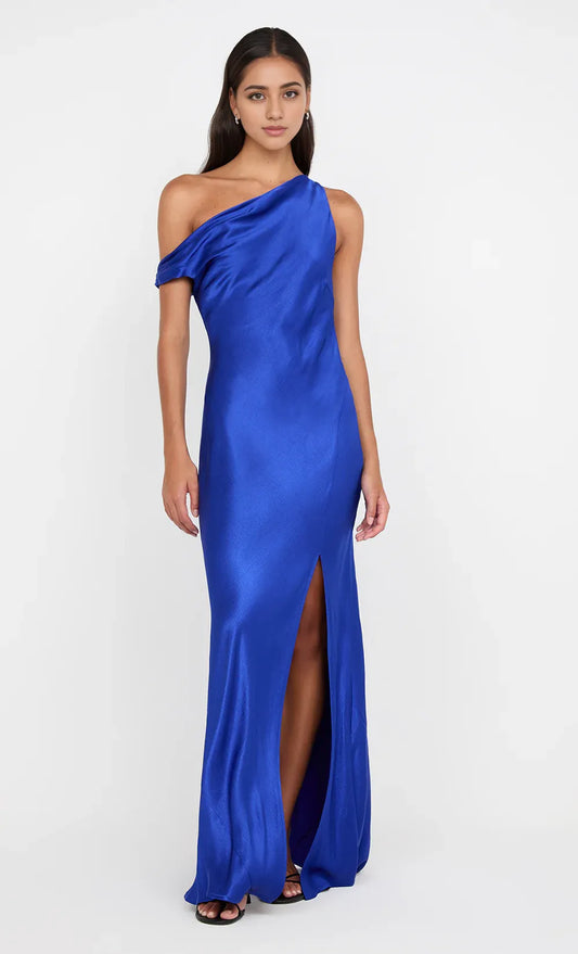 Dress Royal Blue Asymmetrical Neck Sleeveless Floor Length Prom Dress With Slit
