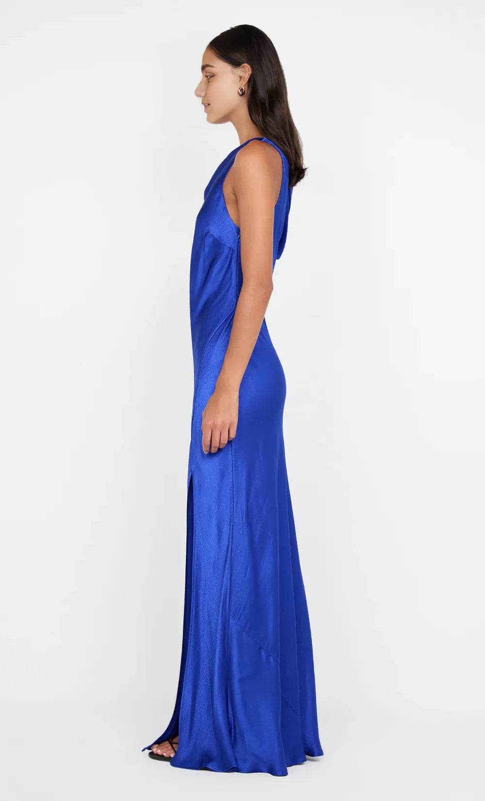 Dress Royal Blue Asymmetrical Neck Sleeveless Floor Length Prom Dress With Slit