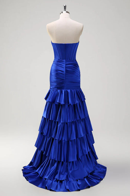Dress Royal Blue Mermaid Strapless Corset Maxi Dress Prom Dress Formal Dress With Tiered Evening Dress
