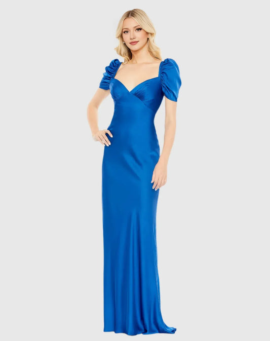 Dress Royal Blue Satin Gown With Sweetheart Neckline And Puff Sleeves Embracing Elegant Retro Charm Prom Dress