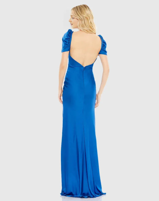 Dress Royal Blue Satin Gown With Sweetheart Neckline And Puff Sleeves Embracing Elegant Retro Charm Prom Dress