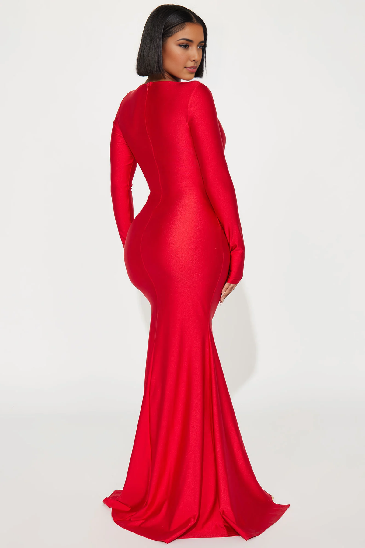 Dress Ruffle Maxi Dress Red Deep V Neck Long Sleeves Corset Mermaid Party Dress