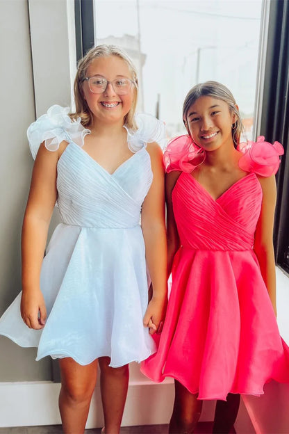Dress Ruffles Straps Pink Pleated A-line Short Party Dress Sleeveless Homecoming Dress