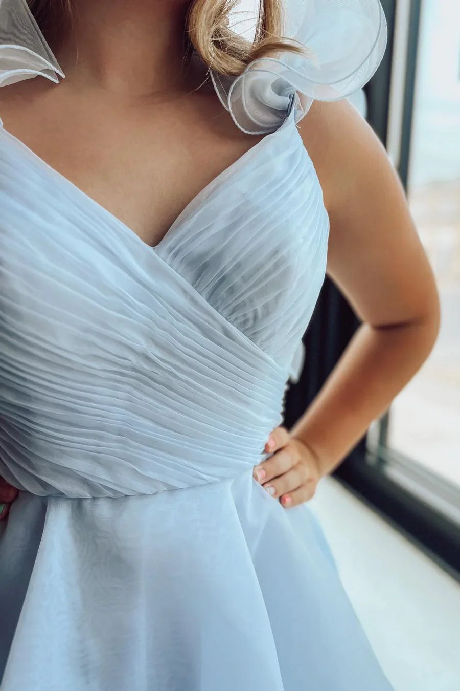 Dress Ruffles Straps Pink Pleated A-line Short Party Dress Sleeveless Homecoming Dress