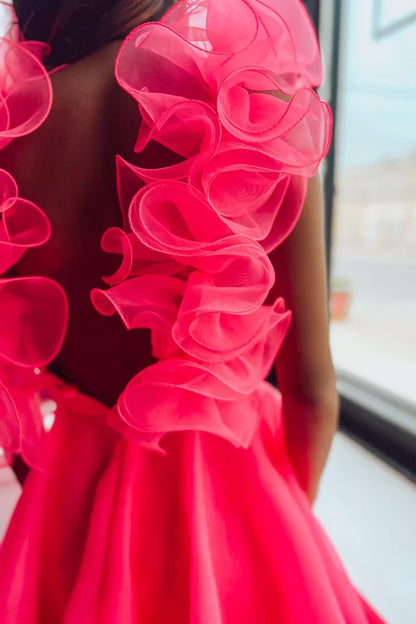 Dress Ruffles Straps Pink Pleated A-line Short Party Dress Sleeveless Homecoming Dress