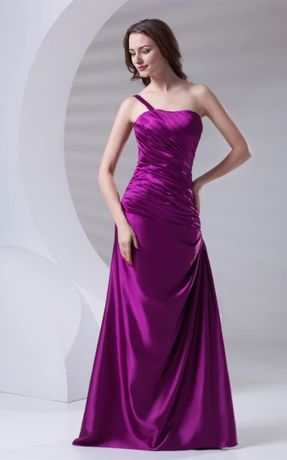 Dress Satin A-Line Floor-Length Ruched Dress With Single-Strap Design Formal Wear Dresses